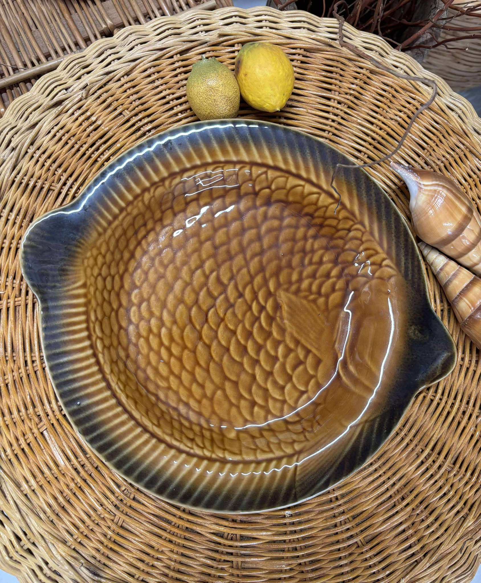 Fiske tallerken Sarreguemines france brun